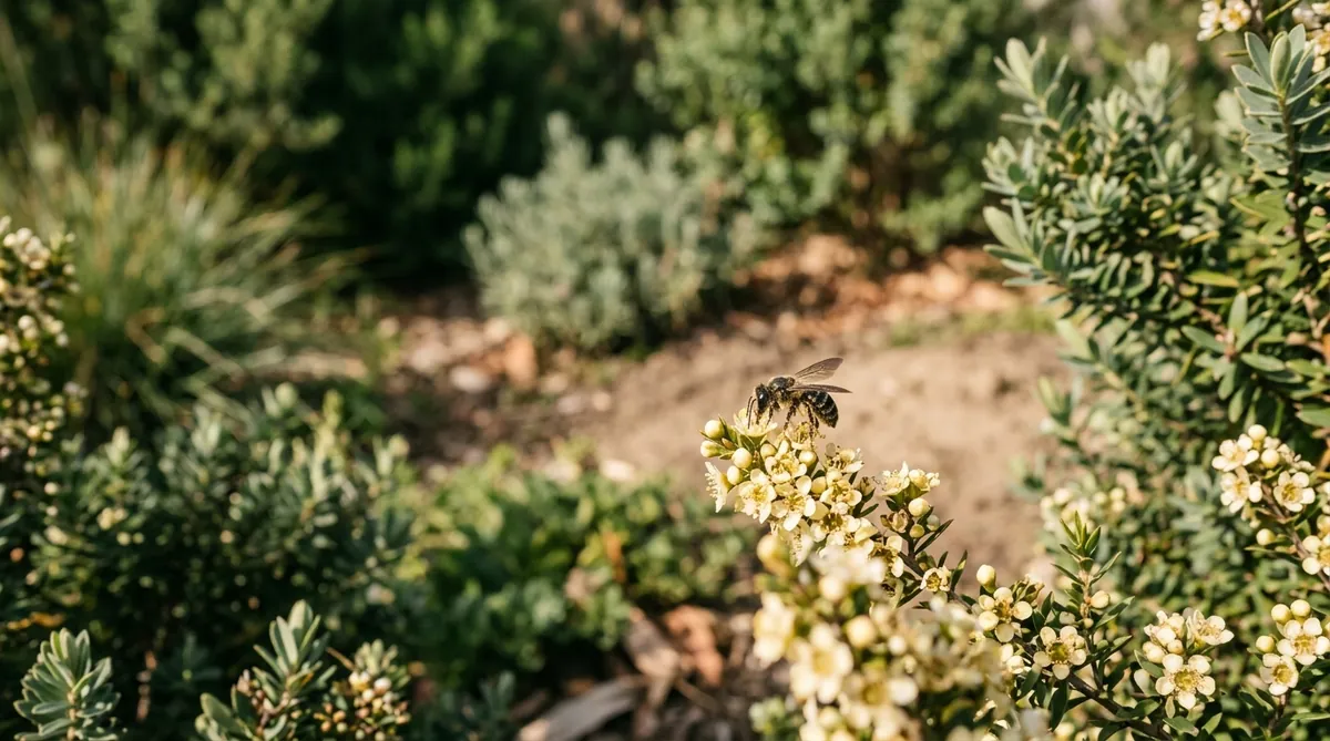 Small native New Zealand bee on a flower