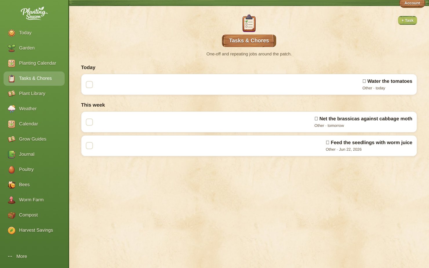 Tasks & Chores in the Planting Season app