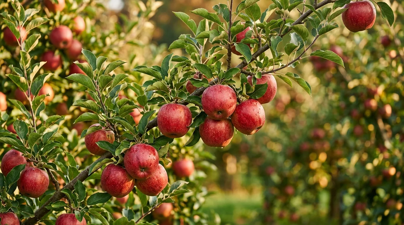 Apple growing in the garden
