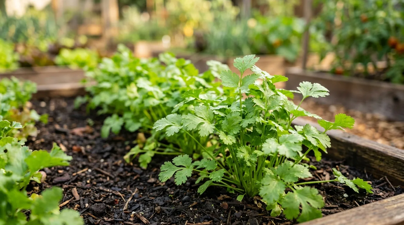Coriander growing in the garden