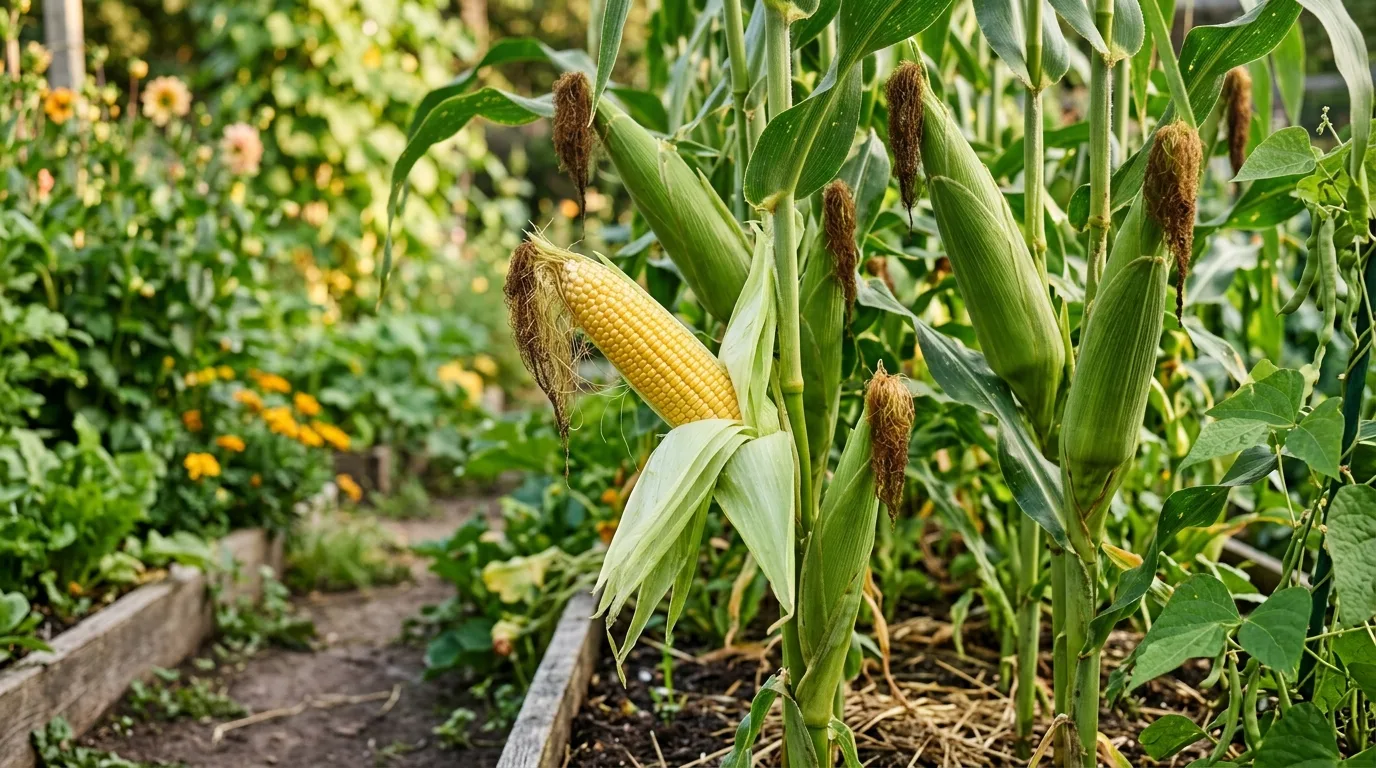 Sweet Corn growing in the garden