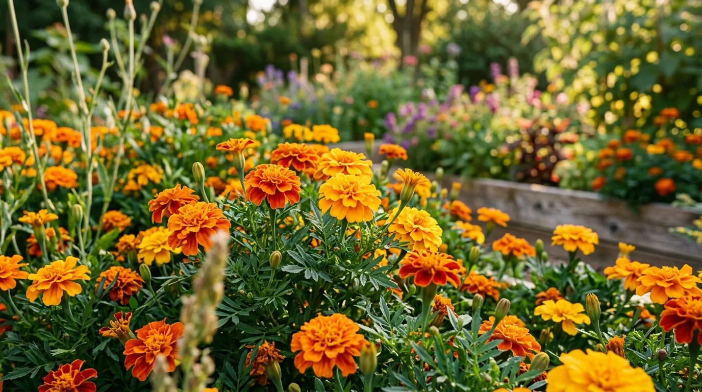Marigold growing in the garden