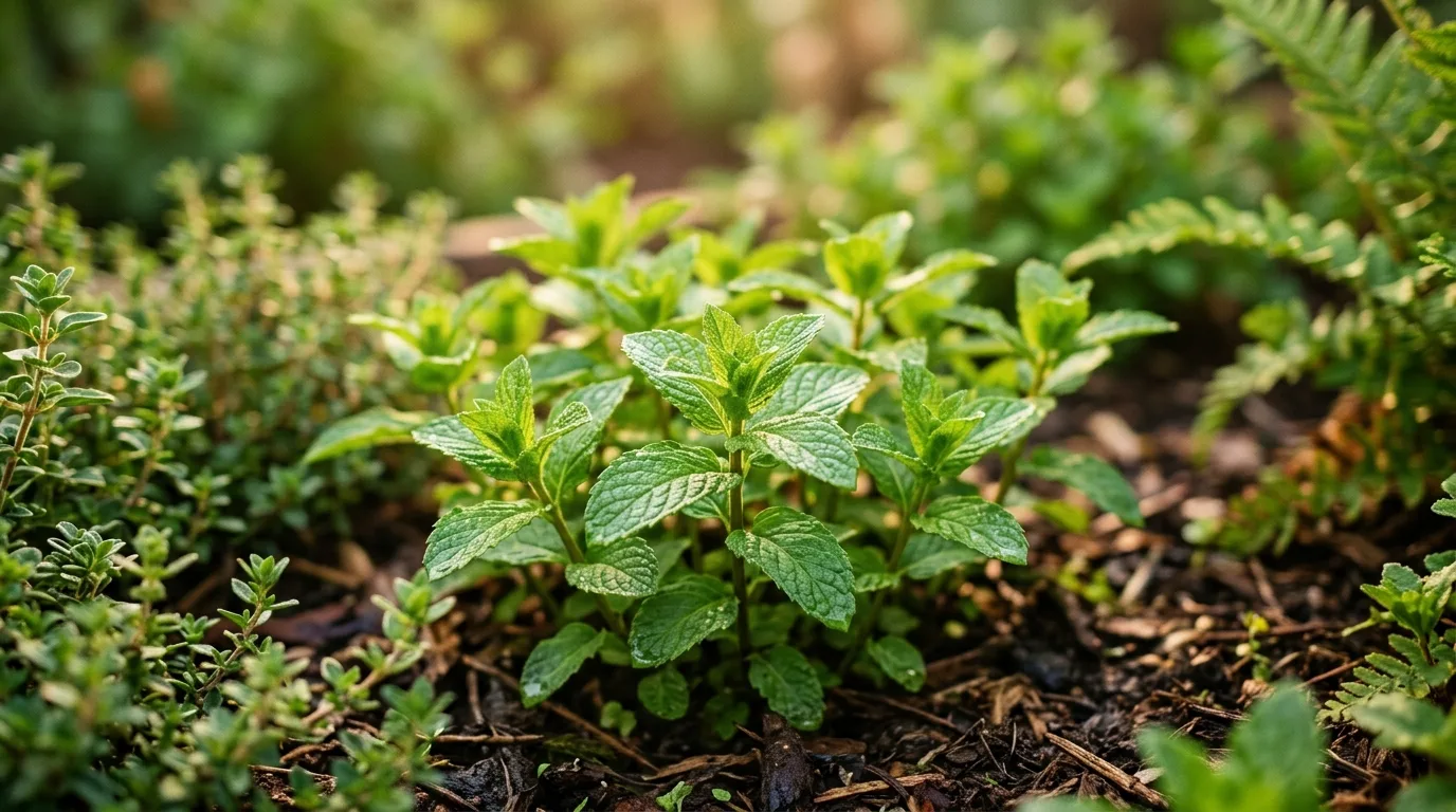Mint growing in the garden