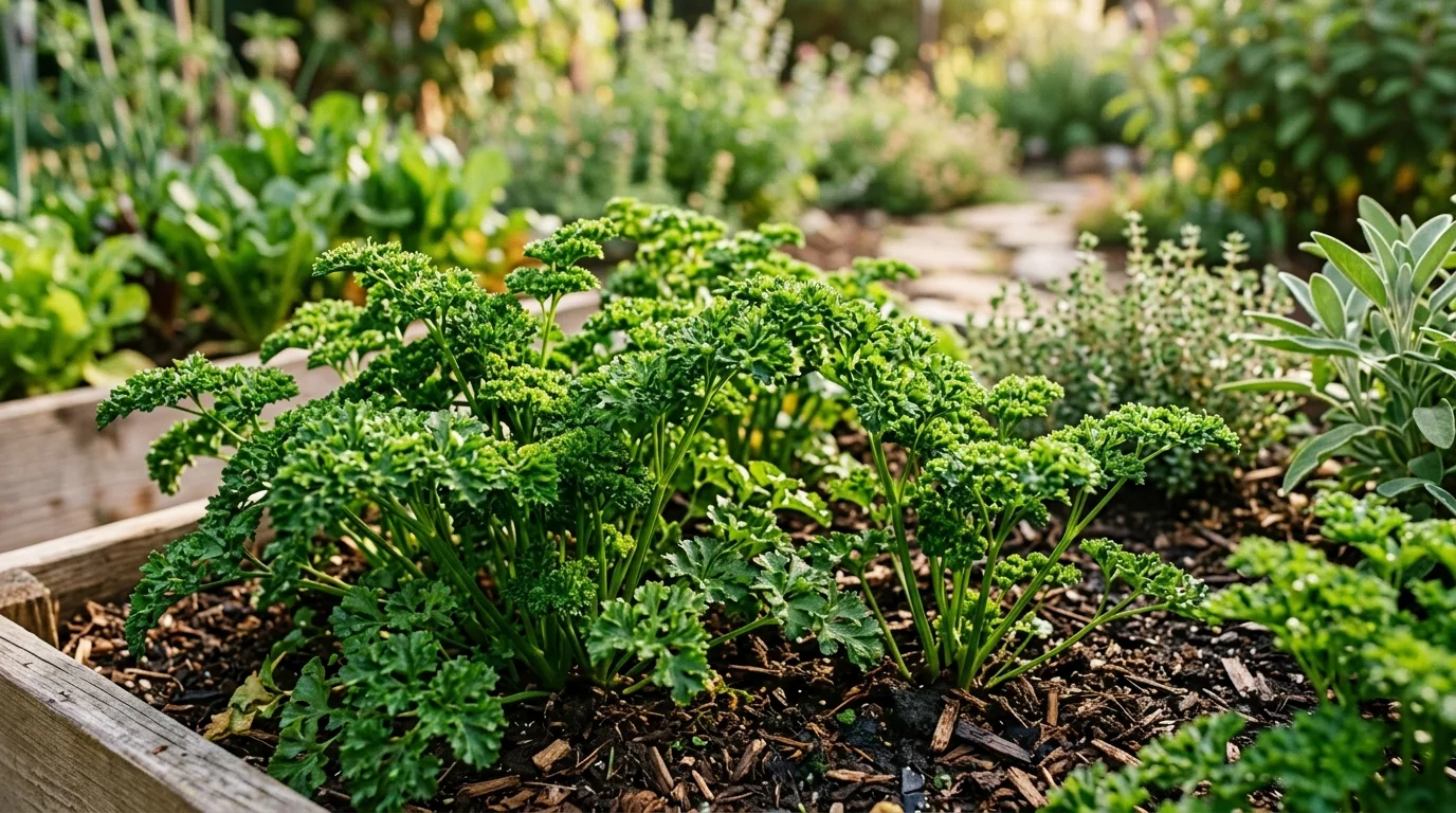 Parsley growing in the garden