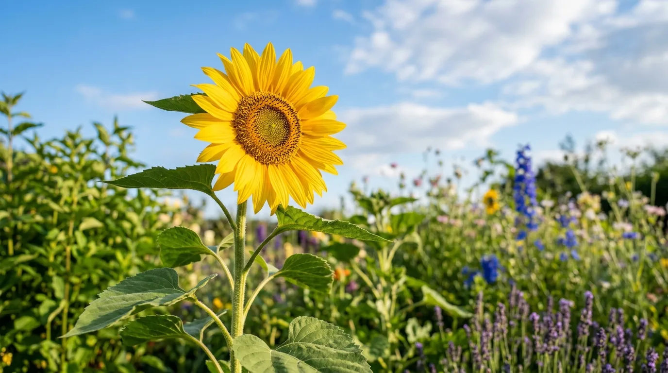 Sunflower growing in the garden