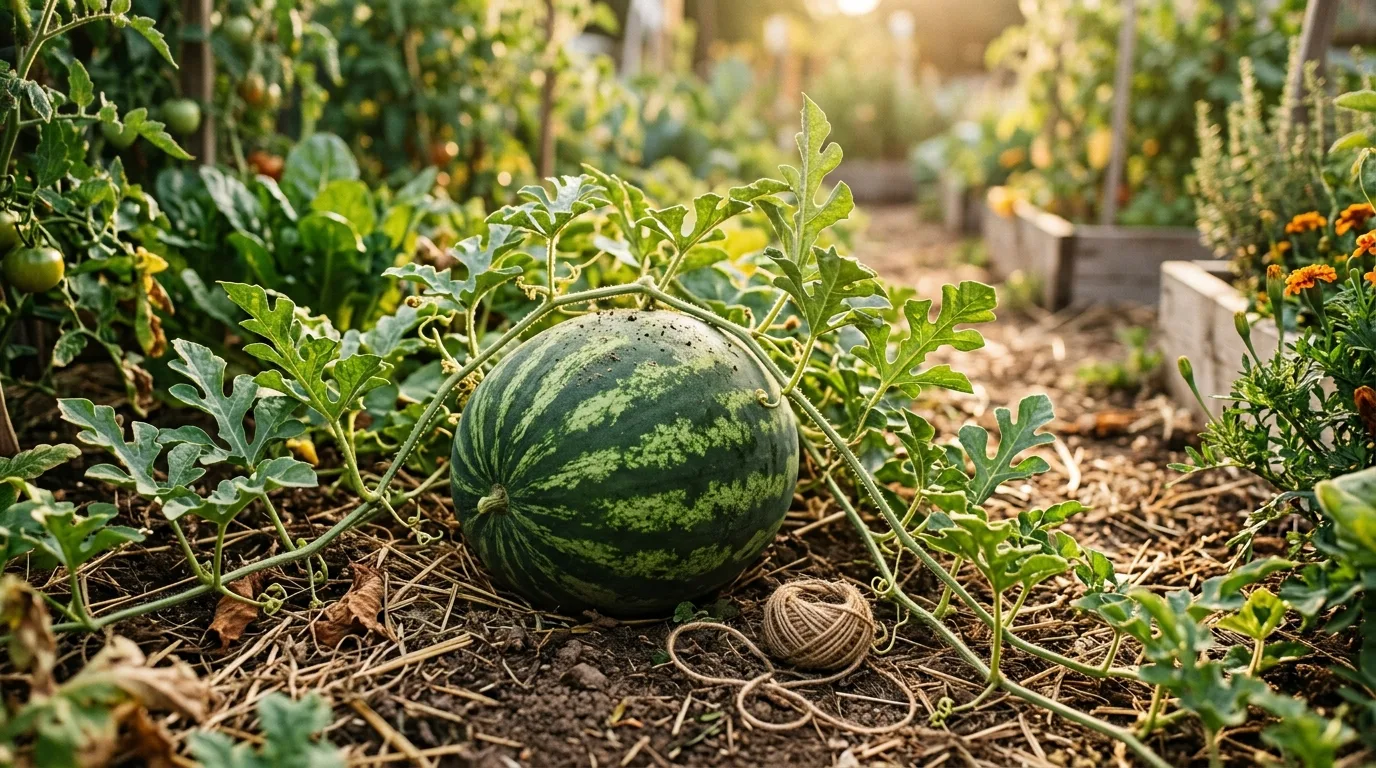 Watermelon growing in the garden