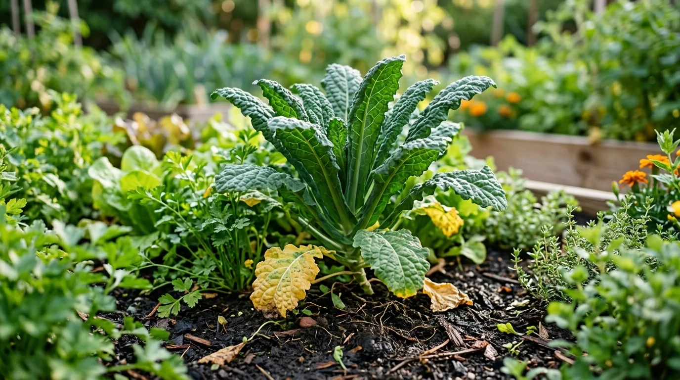 A vegetable plant with yellowing lower leaves